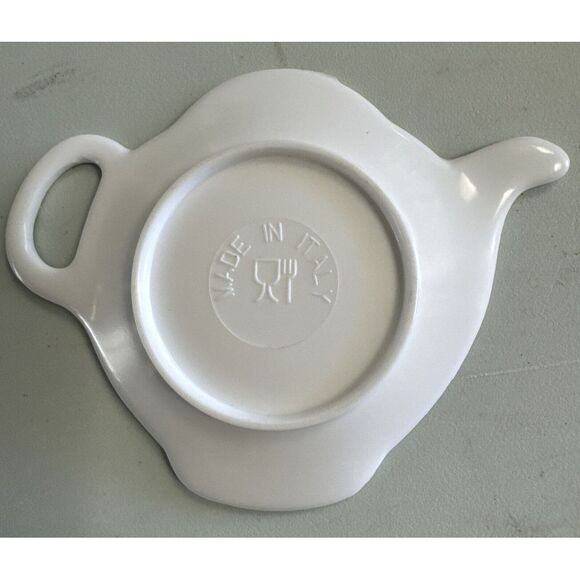 Melamine Tea Bag Holder Teapot Tea Pot Shape Magnolia White Flower Made In Italy - Picture 4 of 4